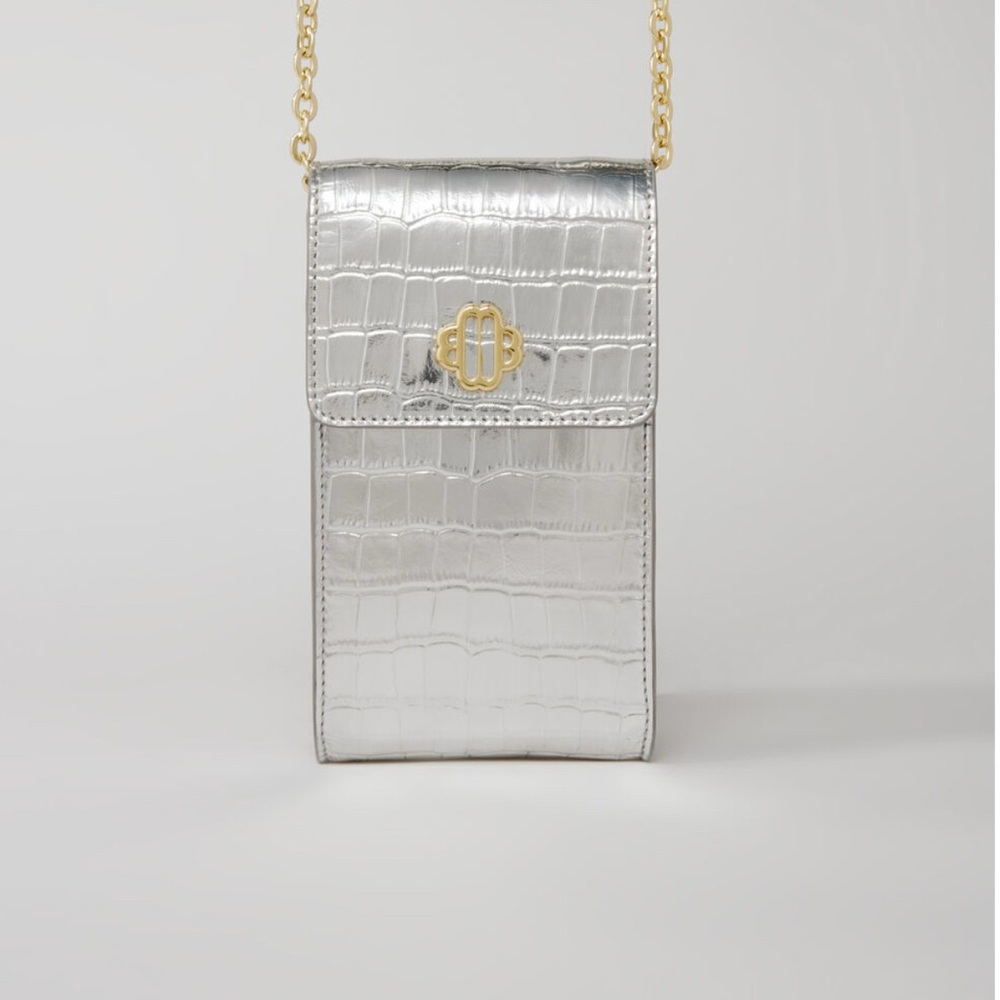 Maje Silver Croc-Embossed Mini Bag